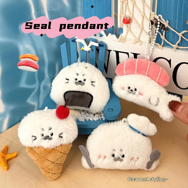 Seal Plush Pendant Stuffed Animal Keychain Cartoon Racket Seal Creative Ornament for Handbag Backpack Charm