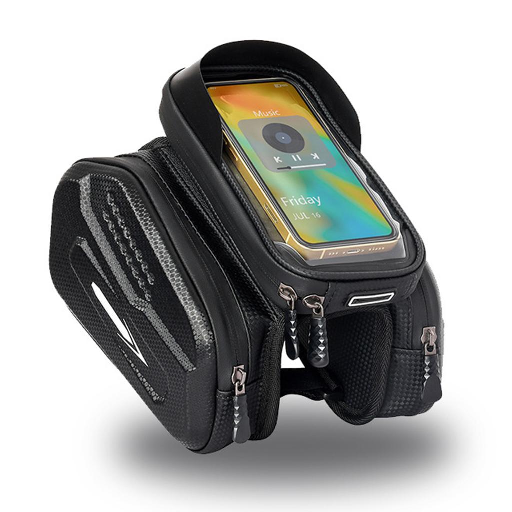 Bike Top Tube Bag Hard Exterior with Bike Phone Holder Bag Touchscreen Compatible Hdphone   Large Capacity Rainproof Riding Accessories