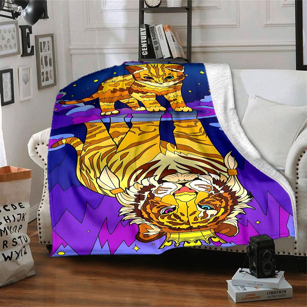 1pc Tiger Cat Print Blanket Lightweight Blanket Throw Blanket For Sofa, Bed, Travel, Camping, Livingroom, Office, Couch, Chair yy251010042