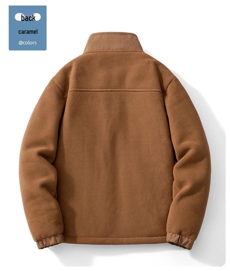 Men's Fleece-Lined Stand Collar Windbreaker - Warm Lambswool Inner Layer for Autumn and Winter