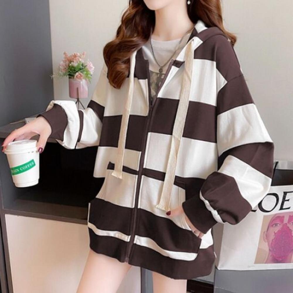 Navava Women Casual Striped Long Sleeve Hoodie Jacket Nc157