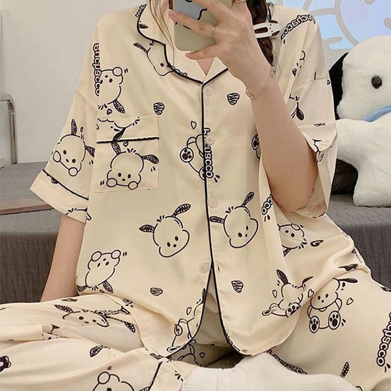 Cute Melody pajamas women's Japanese sweet cartoon style loungewear age-reducing girls cardigan short-sleeved set