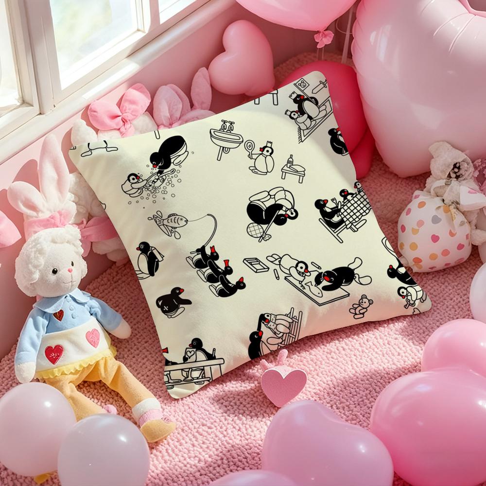 Cute P-Pingu Cartoon Cushion Cover Pattern Printed Pillowcase for Living Room Sofa Cushion Cover & Bedroom Decor