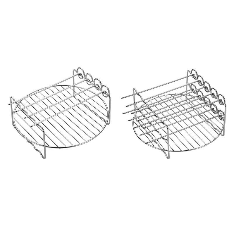 Stainless Steel Double-Layer Air Fryer Grill Rack with Skewers