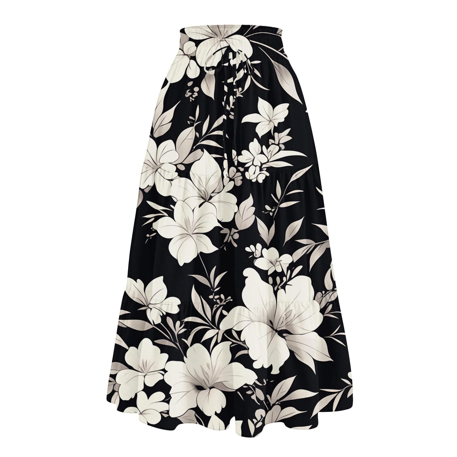 

Женская повседневная и модная юбка с цветочным принтом и эластичным поясом, свободная юбка с талией S чёрный