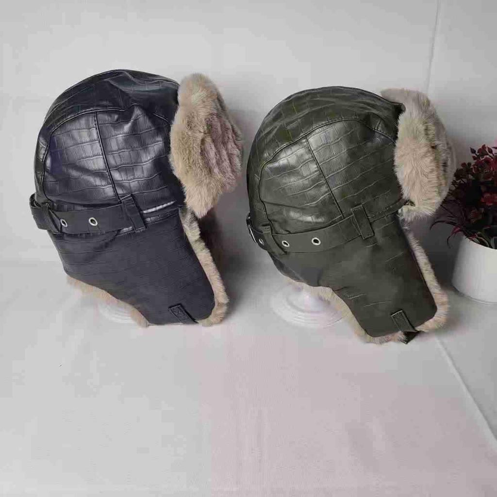 Male and female Maillard outdoor locomotive Lei Feng hat winter skiing cold warm PU leather plush ear protector