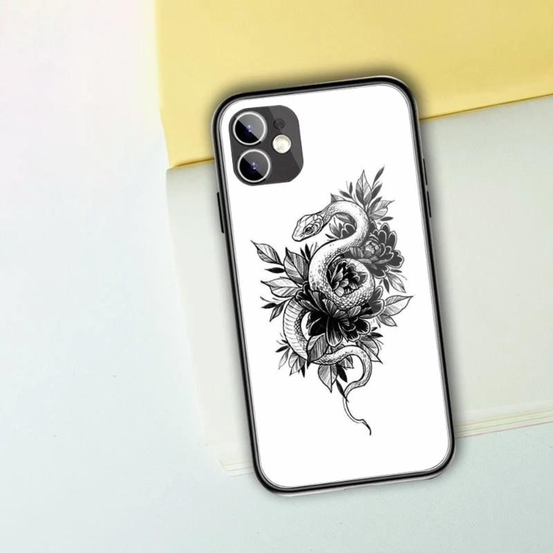 Snake And Flower Phone Case For IPhone 14 13 12 11 XS X 8 7 6 Plus Mini Pro Max SE 2022 Black PC TPU Glass Phone Cover
