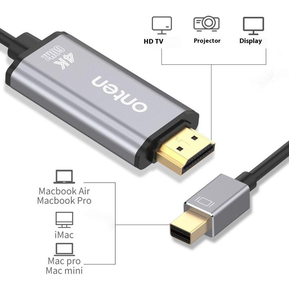 ONTEN 5130B 1.8m Plug and Play 4K 60Hz Mini DP To HDMI Adapter Cable for Monitor Projector