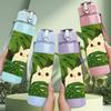 1PC White Cat Tropical Leaf Art 750ml Color Plastic Sports Water Bottle Leakproof Flip Straw Lid Suitable for Sports Office Home Use