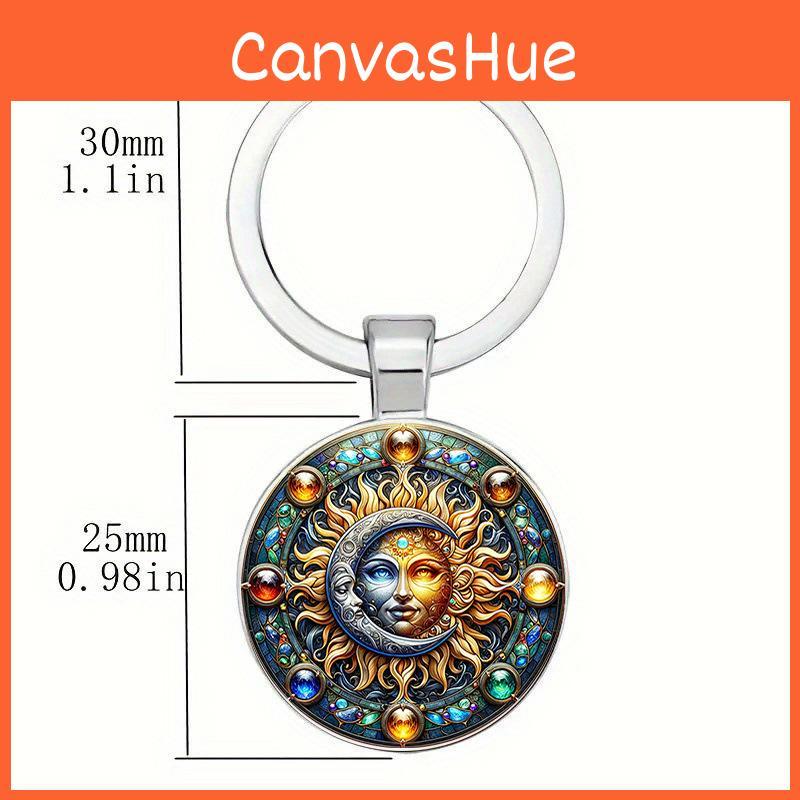 Sun Moon Pattern Glass Keychain Cute Pendant For Gift Giving And Daily Use