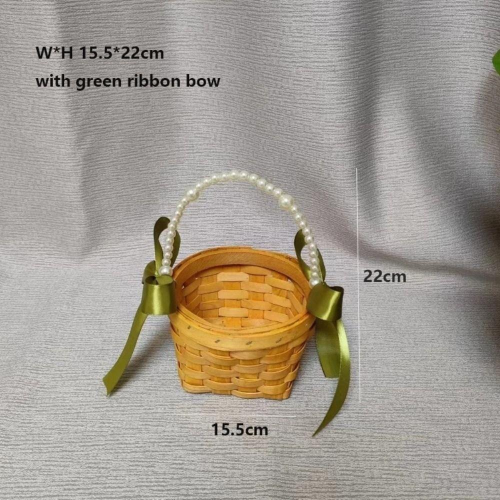 with Pearl Hand-held Imitation Rattan Handhold Handwoven with Riddon Bow Braid Storage Baskets Household 7 Styles