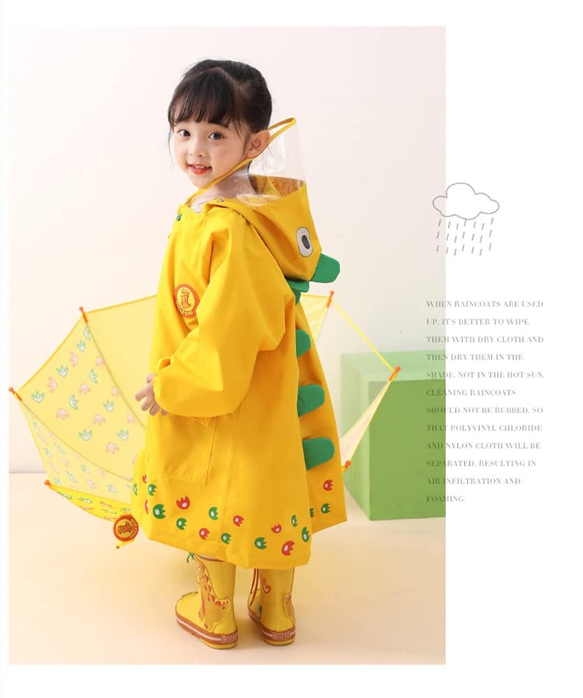 Suitable for Waterproof Kids Rain With Storage For Yellow Type Size S [JYZ] Children's Raincoat, Dinosaur, Backpacks, Boys, Girls, Raincoat, Rainwear,