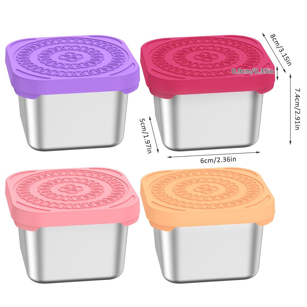 6/3pc Sauce Cup Dipping Bowl Stainless Steel Salad Dressing Bowl Leak-proof Tomato Sauce Bento Saucer with Lid Mini Snack Box