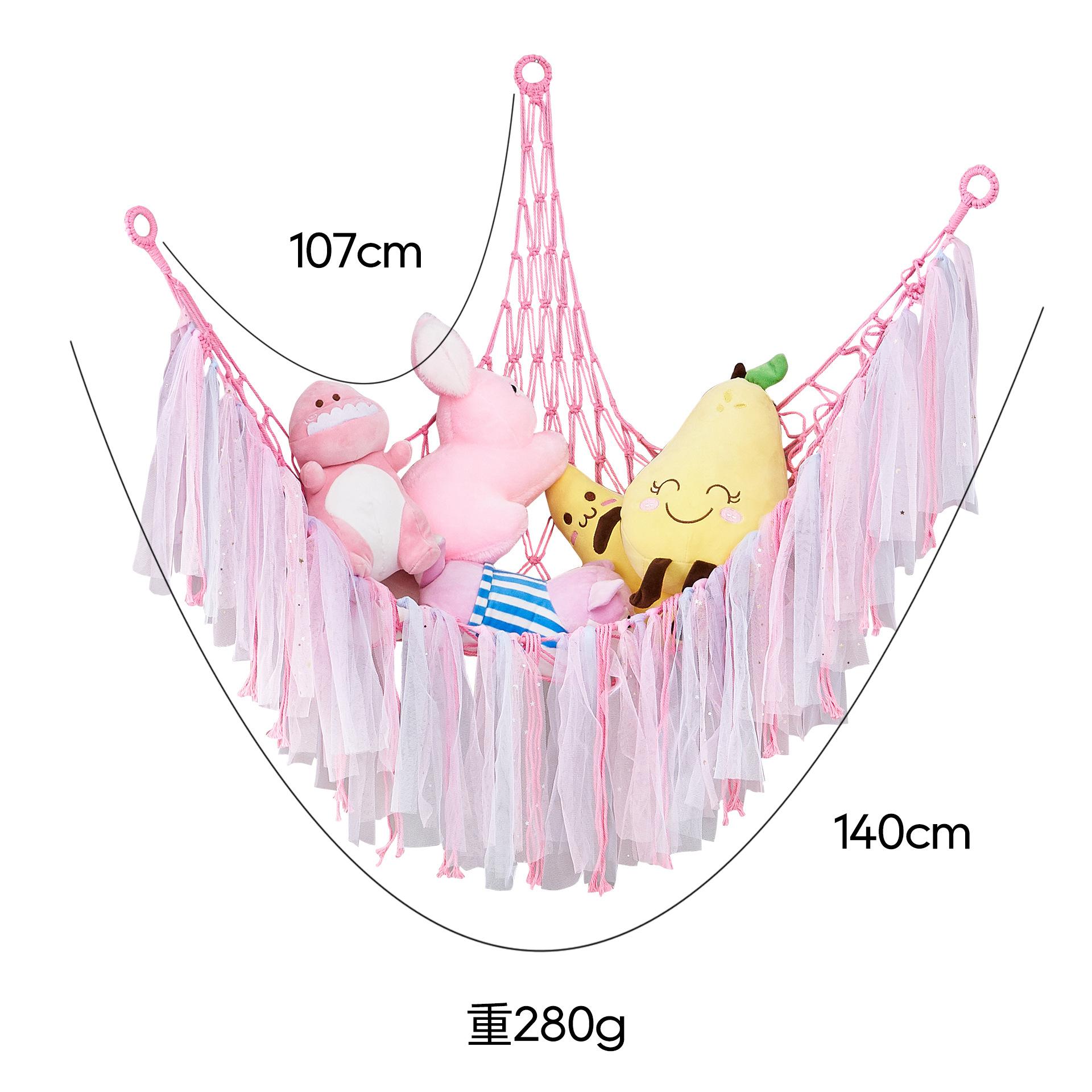 

Ribbon Toy Net Bag Hand Woven Triangle Hammock Bohemian Hanging Hammock for Plush Toys