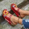 Women's Tribal Style Flower Platform Mules, Floral Print Wedge Heeled Clogs, Closed Toe Shoes