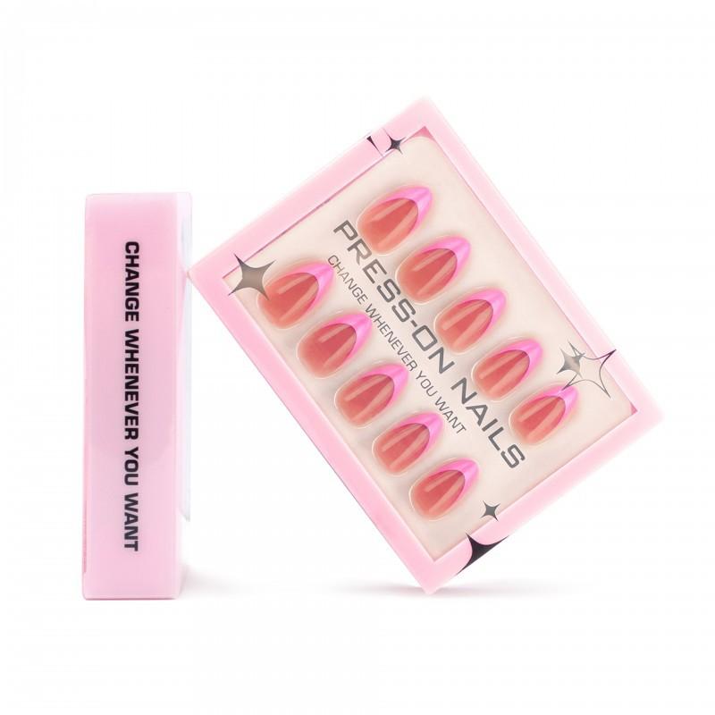 

Advanced French Style Wearable Nail Pink Almond Art Fake Nails Minimalist Pieces