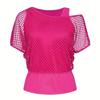 Women's Casual Vintage Fishnet T-Shirt and Tank Top Set with Cut-Out Design