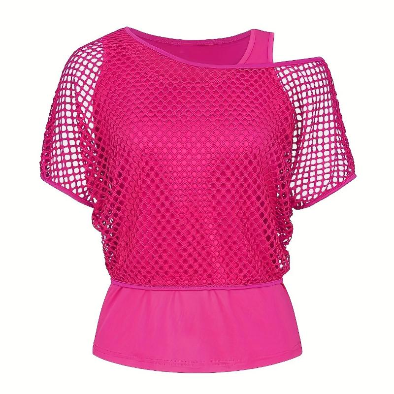 Women's Casual Vintage Fishnet T-Shirt and Tank Top Set with Cut-Out Design