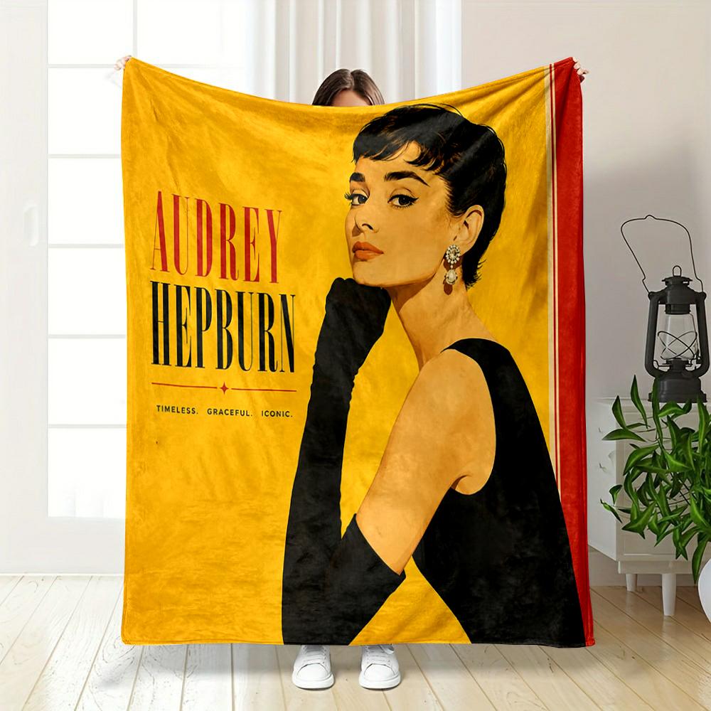 Audrey Hepburn Iconic Yellow Portrait Flannel blanket for bedroom, living room, sofa, and nap