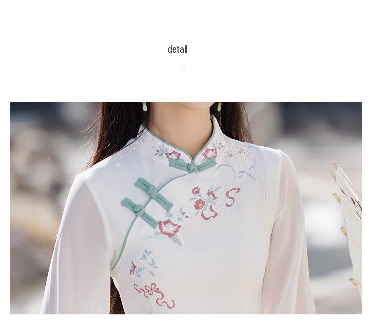 Republic of China Style Women's Retro Embroidered Cotton-Linen Hanfu Zen Tea Suit