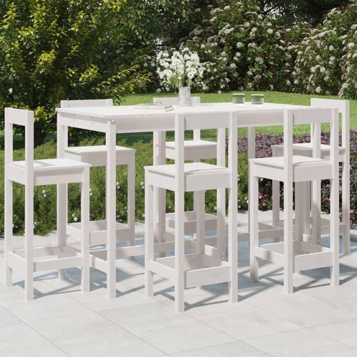 VidaXL Ensemble de bar de jardin 7 pcs blanc bois de pin massif, ensemble de bar, ensemble de meubles, ensemble de bar 3154761