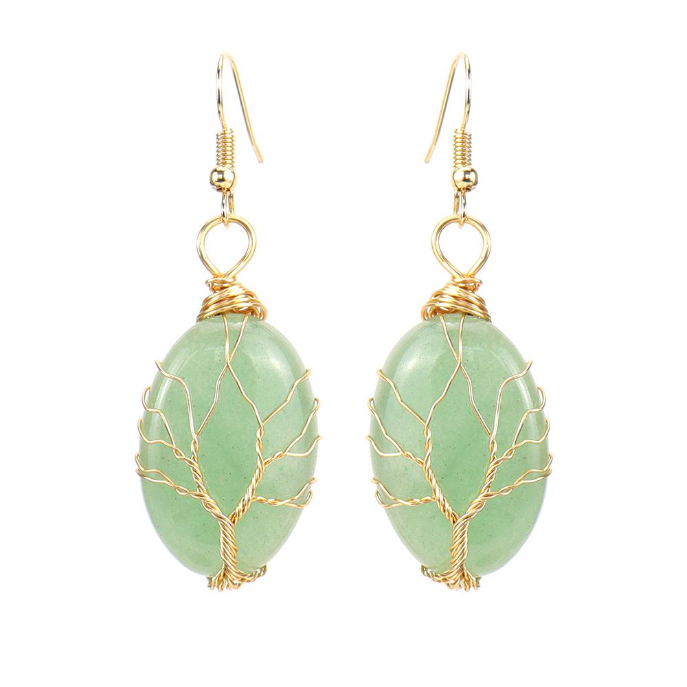 Amethyst Crystal Tree of Life Earrings: Gold Wire Wrapped, Handmade, Egg-Shaped