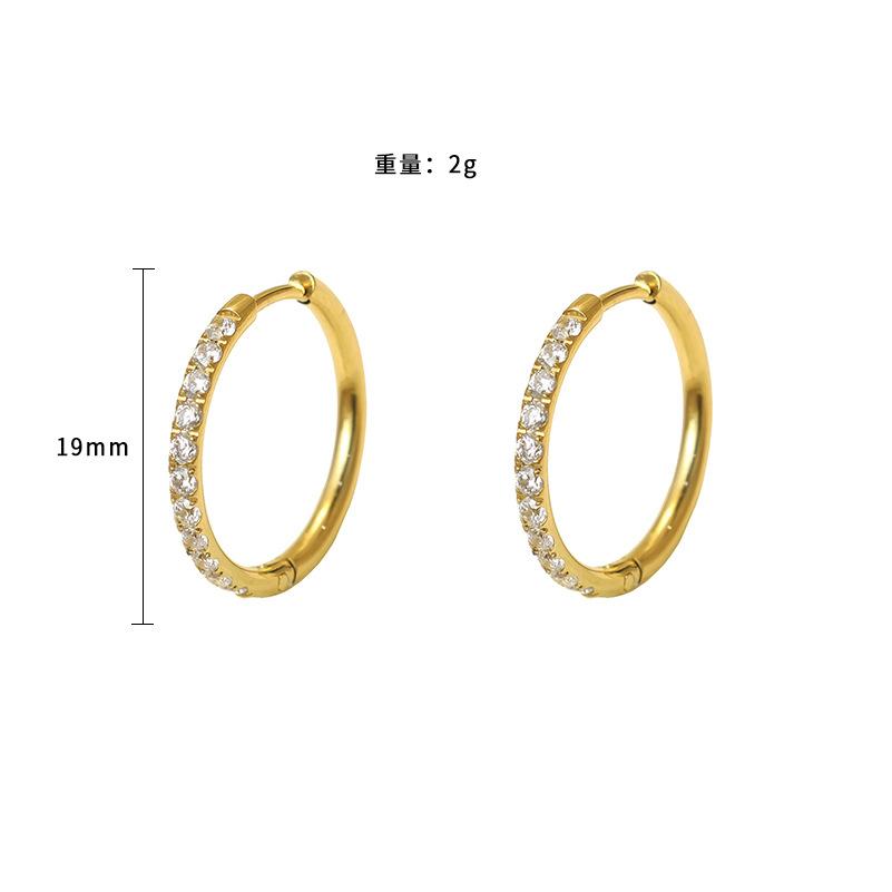 Plain Circle Inlaid Zircon Earrings Do Not Fade Titanium Steel 316 Material Niche Design Round Ear Buckle Jewelry
