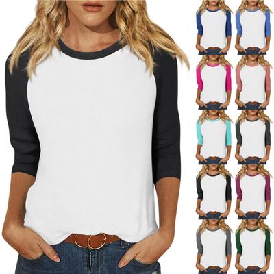 Shirt For Women's Fashion Casual Raglan Sleeve Round Neck 3/4 Sleeve Loose Printed T-Shirt Ladies Top