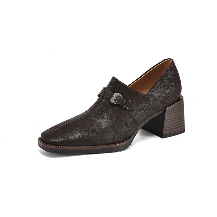 

Мода Новая Осень Натуральная Кожа Женская Обувь Модная Обувь с Квадратным Носком для Женщин Лоферы на Толстом Каблуке Женские Туфли на Высоком Каблуке Zapatos Mujer 40 коричневый
