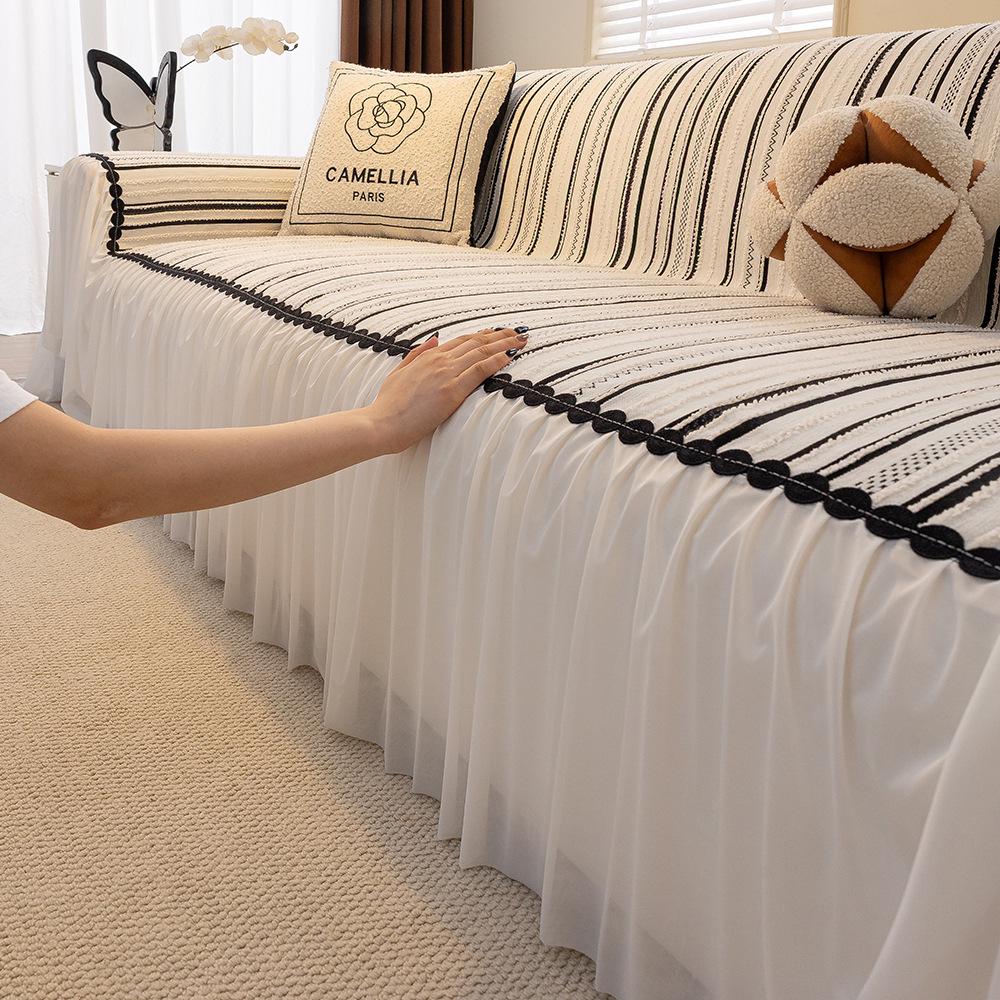 2025 Universal-Sofabezug aus Chenille: Rutschfest, Cremefarben, Vier Jahreszeiten, Einteilige Decke