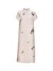 2022 Summer Ramie Print Women's Retro Travel Dress with Stand Collar & Short Sleeves
