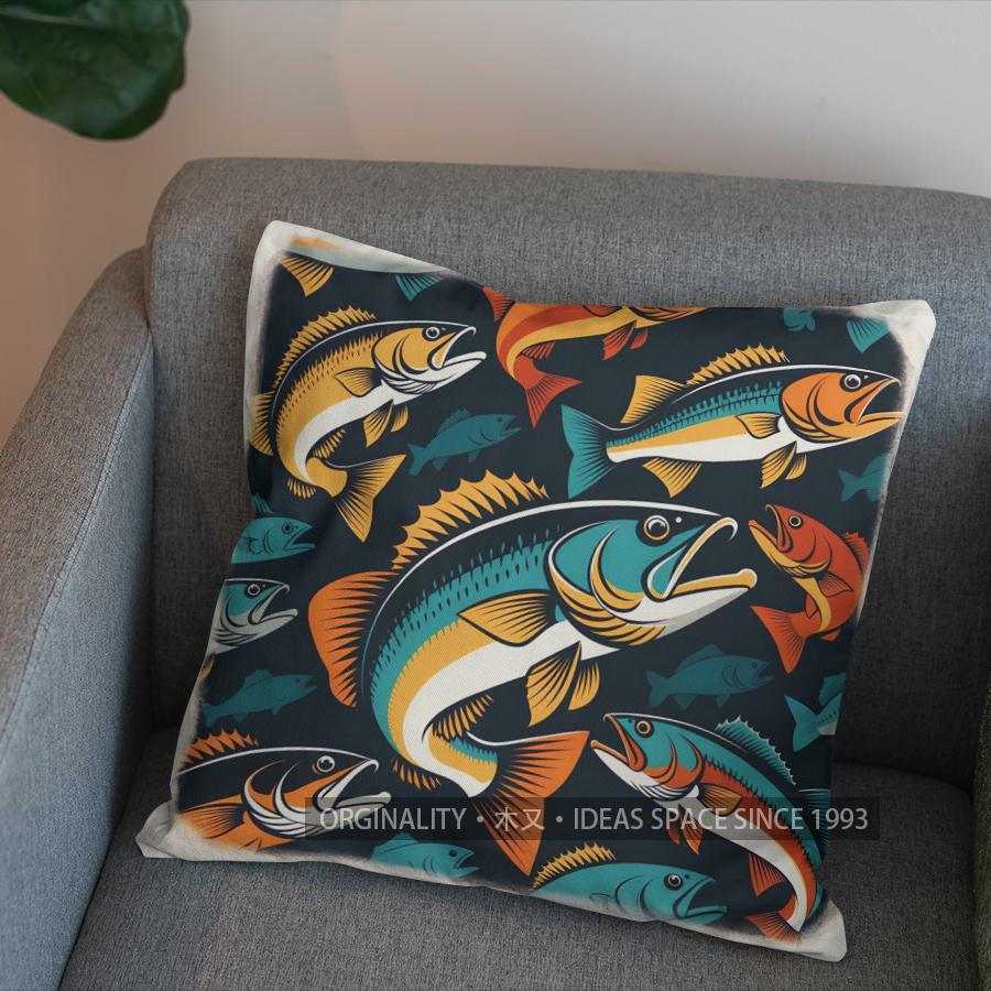 2D Buntes Fischmuster Dekorative Kissenhülle Muster Kissenbezug Geeignet für Sofa Schlafzimmer Auto Kissenbezug