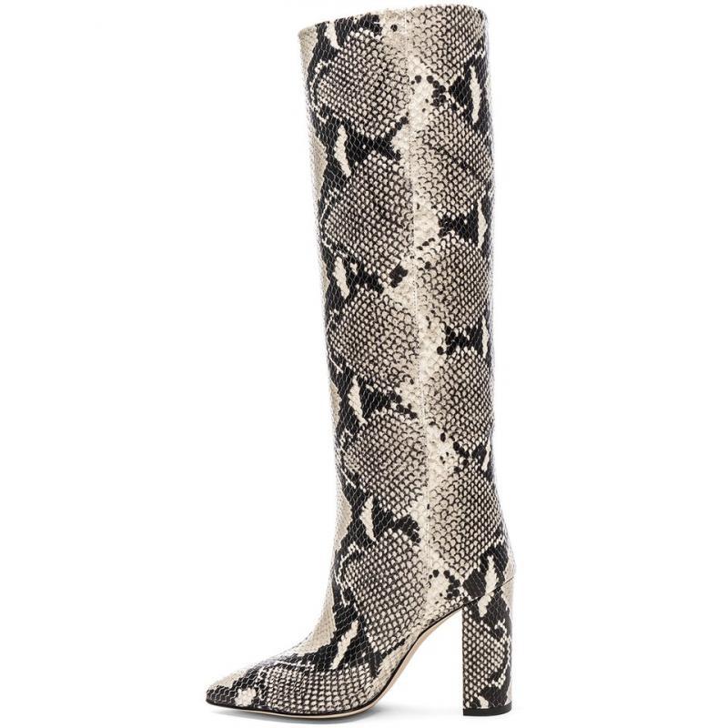 Fashion Brand Design European American Crocodile Sleeve Knee High Women's Boots Large 43 Thick Heel High Boots Show Knight Women's Shoes