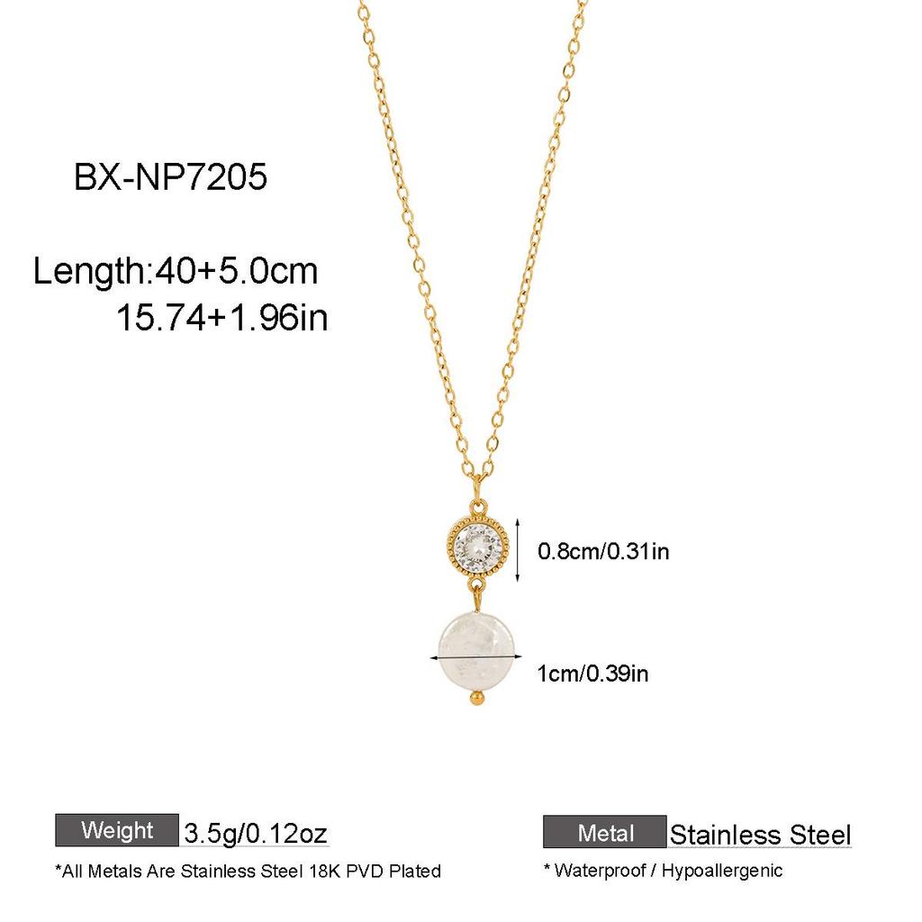 Baroque Pearl & Zircon Necklace with Gold-Plated Titanium Steel
