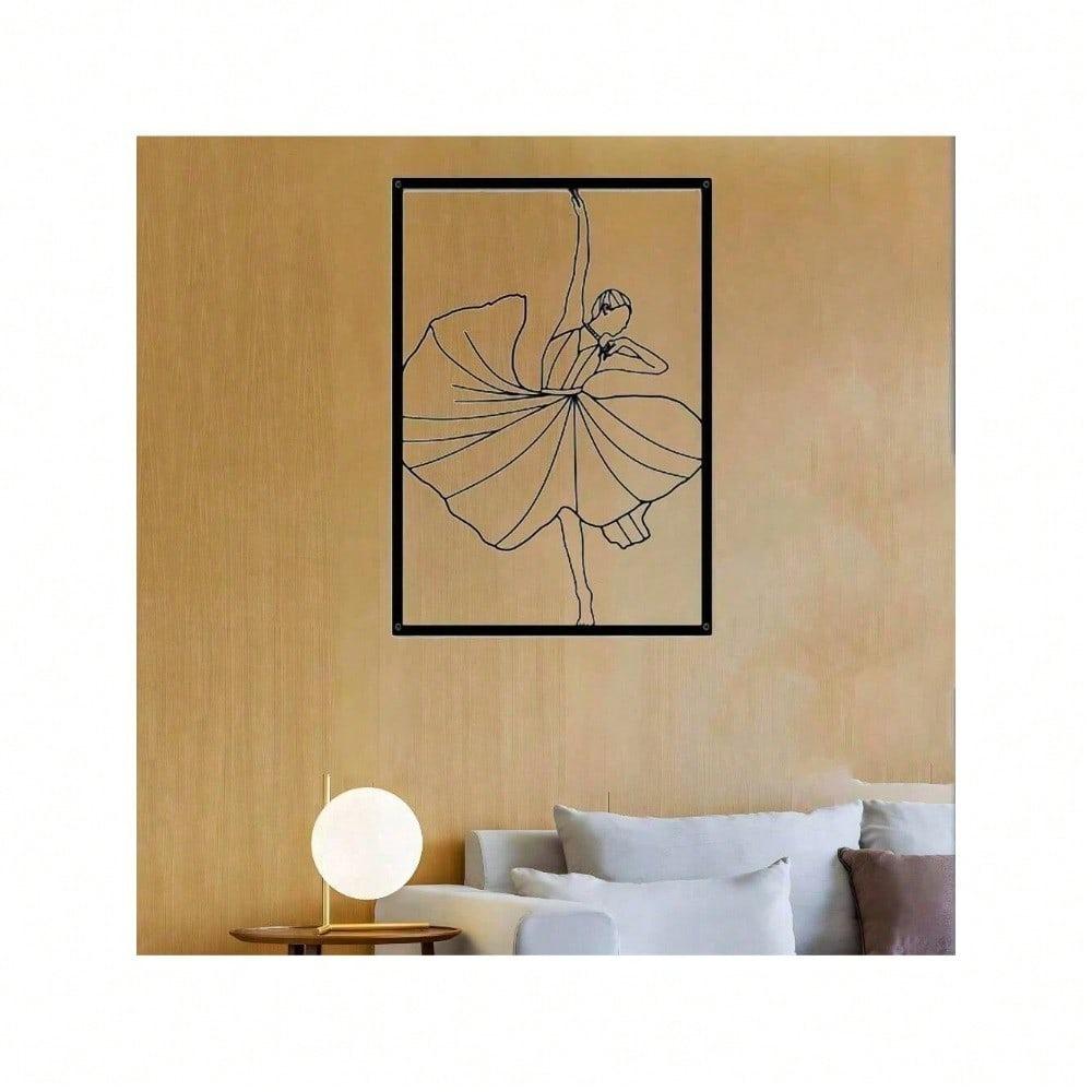 1pc Modern Minimalist Metal Wall Art Abstract Female Dancer Line Art Iron Sculpture for Living Room Bedroom Studio Home Decor