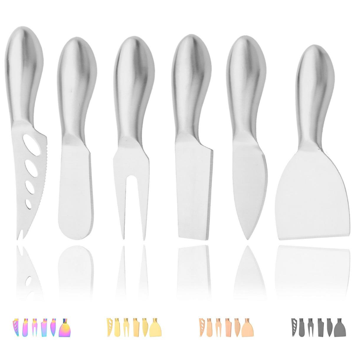 

6pcs Matte Stainless Steel Cheese Knife Forks Set for Slicing Cutting Spreading Mini Butter Knives Dishwasher Safe серебряный