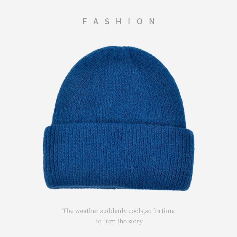 Soft Sticky Rabbit Fur Knitted Woolen Hat for Women In Winter Solid Color Warm Cover Head Showing Small Face Hats & Caps (women’s)