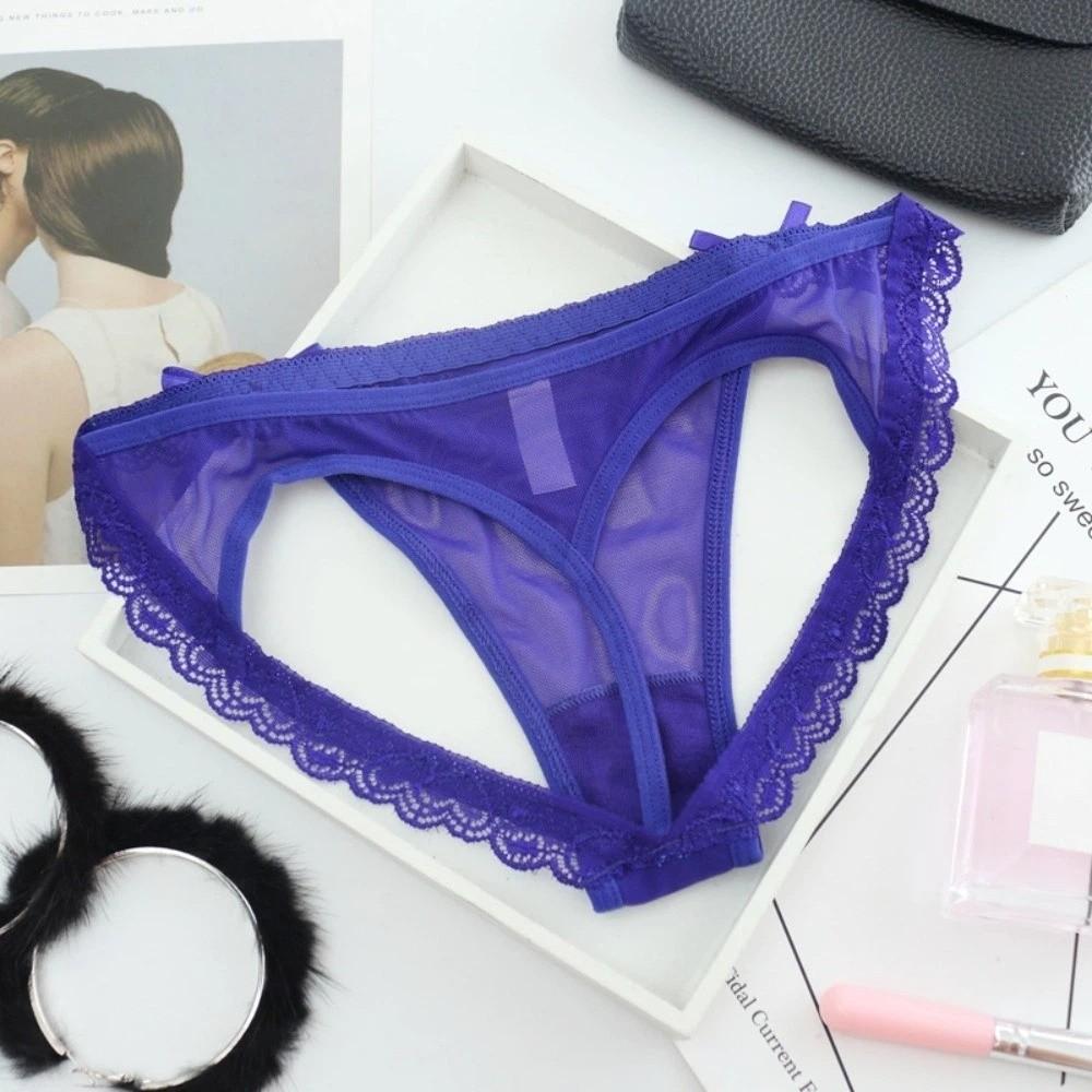 Low Waist Mesh Bow Briefs Women Transparent Romantic T Panties Fashion Sheer Lace Mesh Thong Women