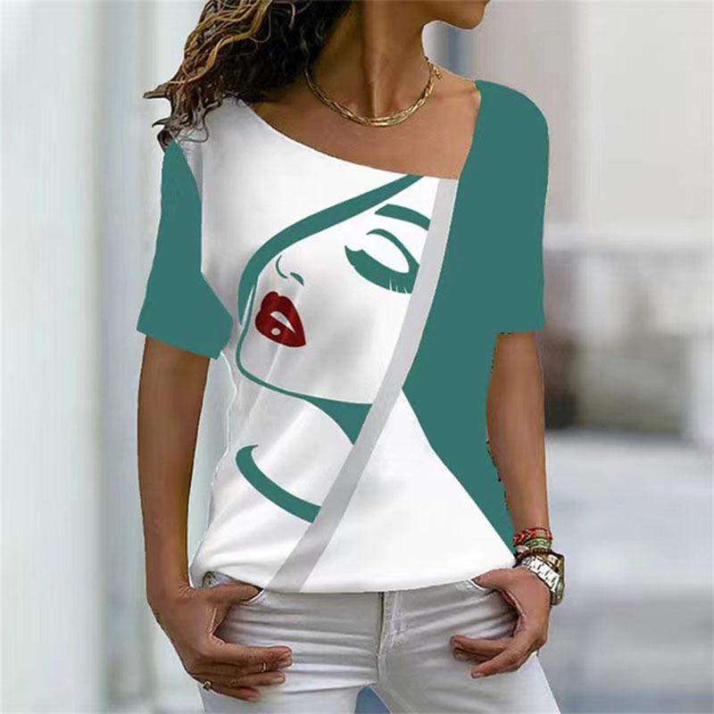 

Женская повседневная рубашка с диагональным воротником и короткими рукавами, женская футболка с короткими рукавами и 3D-принтом XS