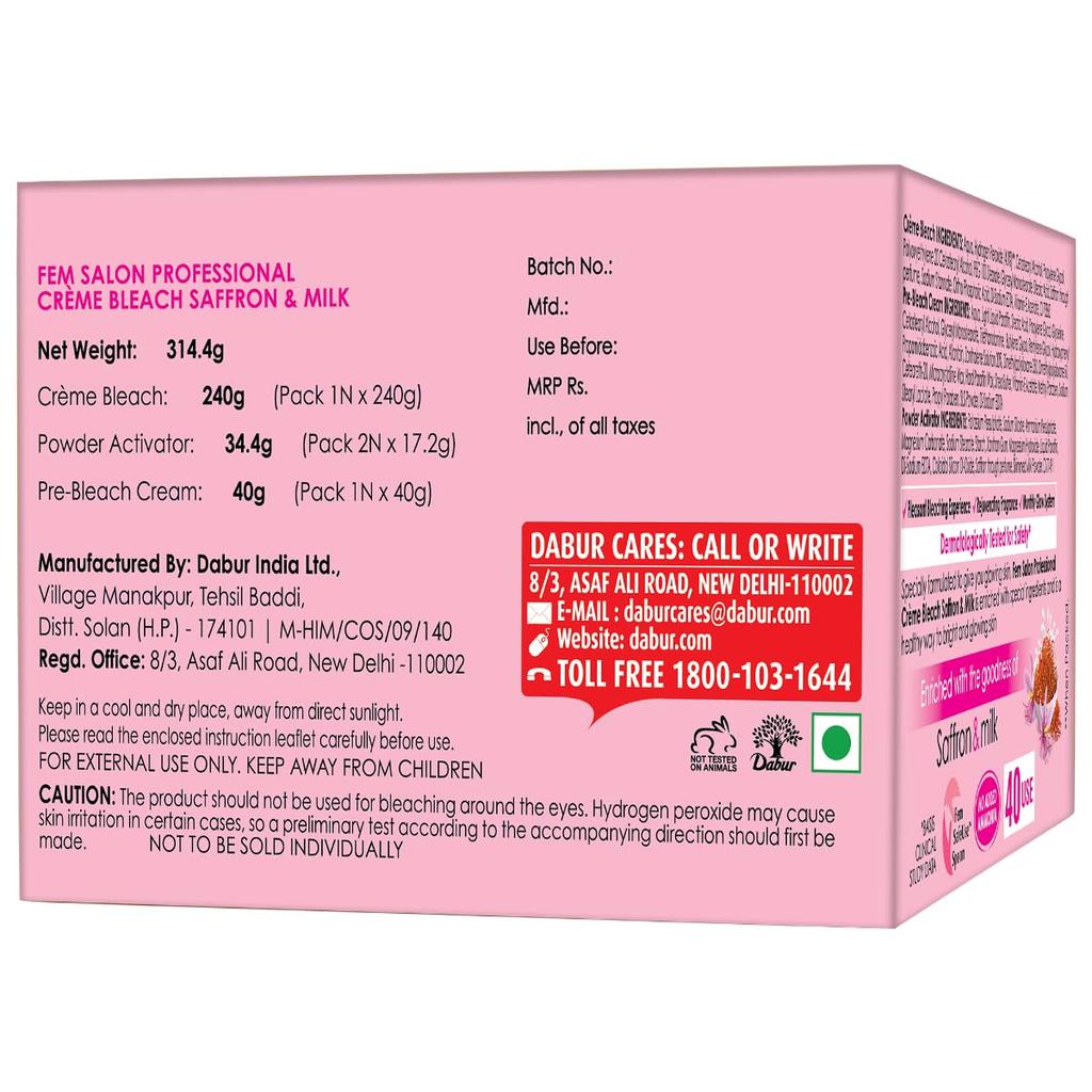 Fem Fairness Saffron & Milk Crème Bleach 314g | Skin Brightening Care | Removes Tan, Lightens Spots & Hair | Radiant Glow, Gentle Formula