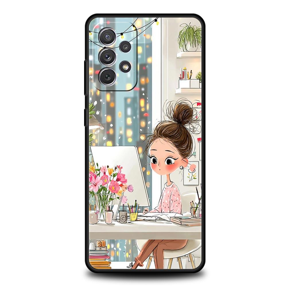 Cartoon-Mädchen-Handyhülle für Samsung Galaxy A55 A35 A15 A14 A13 A25 A54 A51 A71 A72 A73 A32 A52 A41 5G Weiche TPU-Schale Fundas Taschen