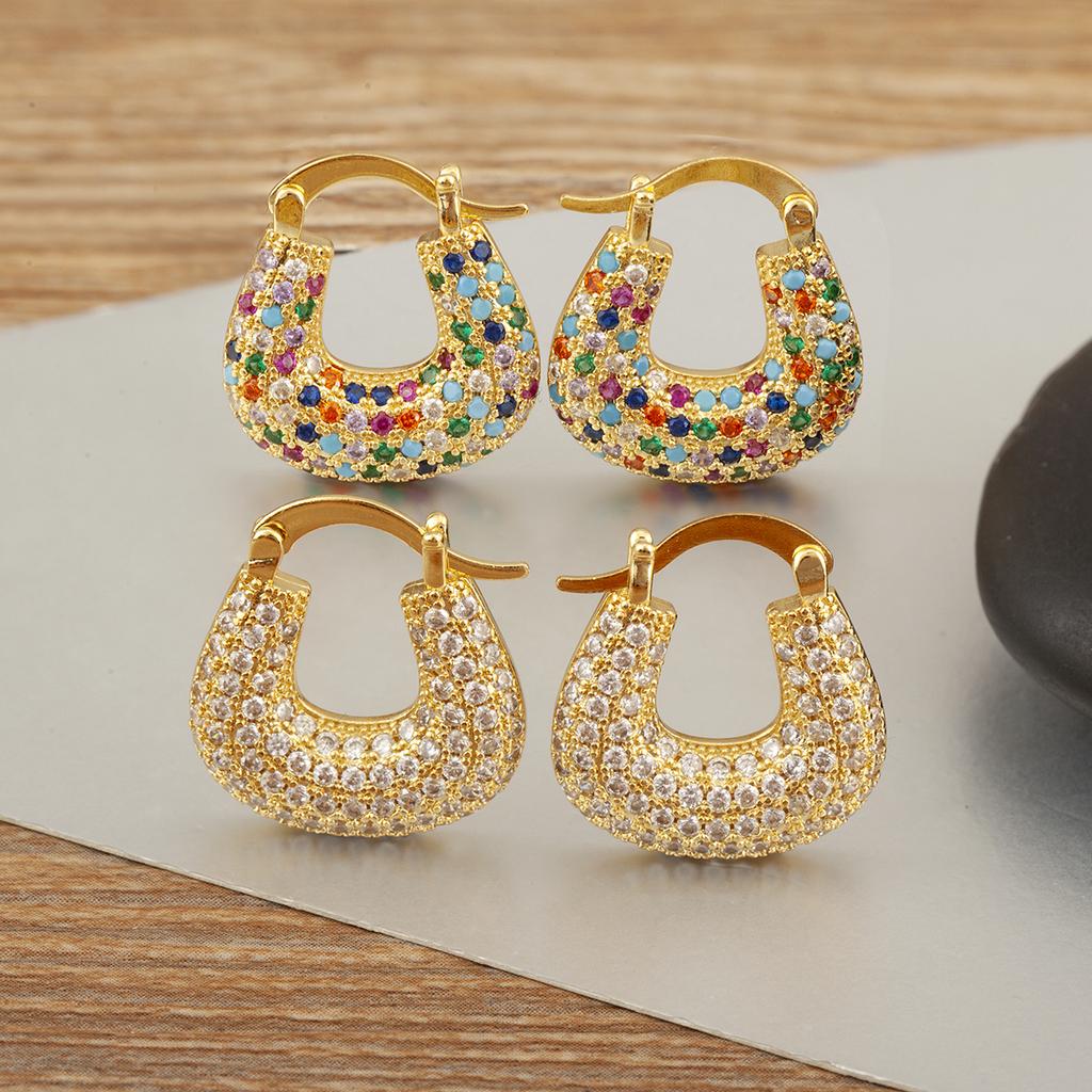 Nidin High Quality U Shape Copper Inlaid White/Colorful Zircon Hoop Earrings For Women Female Wedding Party Ear Jewelry Gifts