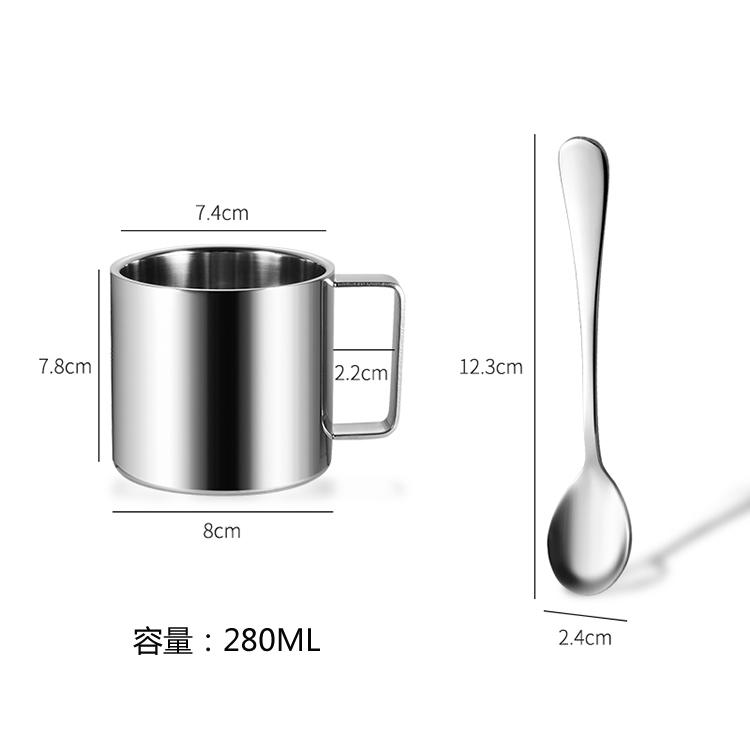 

Чашка из нержавеющей стали 304, кофейная чашка 280 мл, кружка, ложка и блюдце, стаканы для воды, кружка для молока, кофейные кружки, чайные чашки, домашняя посуда для напитков, чайная чашка 201-300ml