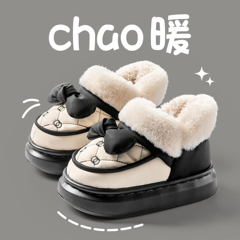 Autumn and winter children's bag heel cotton slippers girls princess bow warm velvet thickened toddler baby cotton shoes women