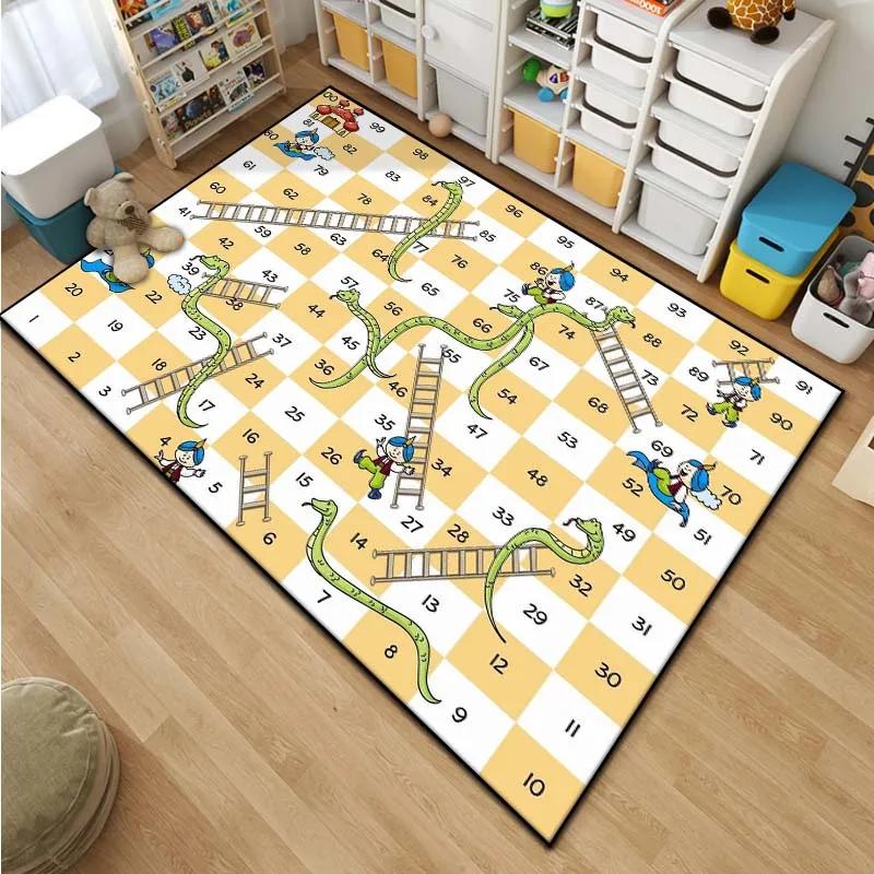 Cartoon Snake and Ladder Board Game Pattern Living Room Bedroom Carpet Bedside Bathroom Floor Mat 15 Sizes Kid's Room Play Mats