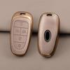 Key Fob Cover For Hyundai With Key Chain, Upper Leather + Soft TPU Car Key Case Shell For 2024   Hyundai Sonata Santa Fe Nexo Tucson (5 Buttons,