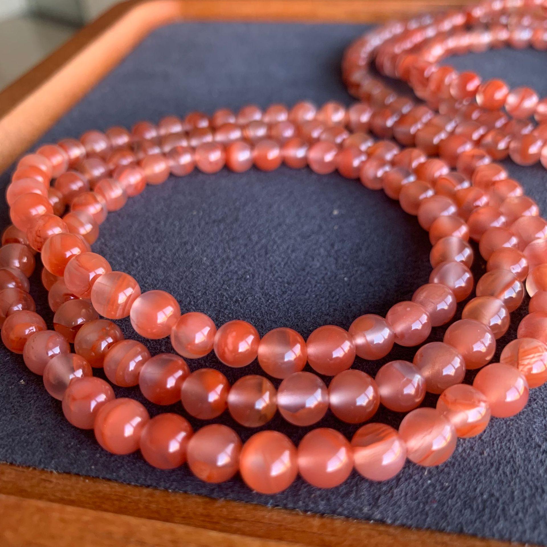 South Red Ice-Veined Buddhist Prayer Beads Multi-Strand Bracelet, Cherry Red, Flower Pattern, Clean and Impurity-Free.