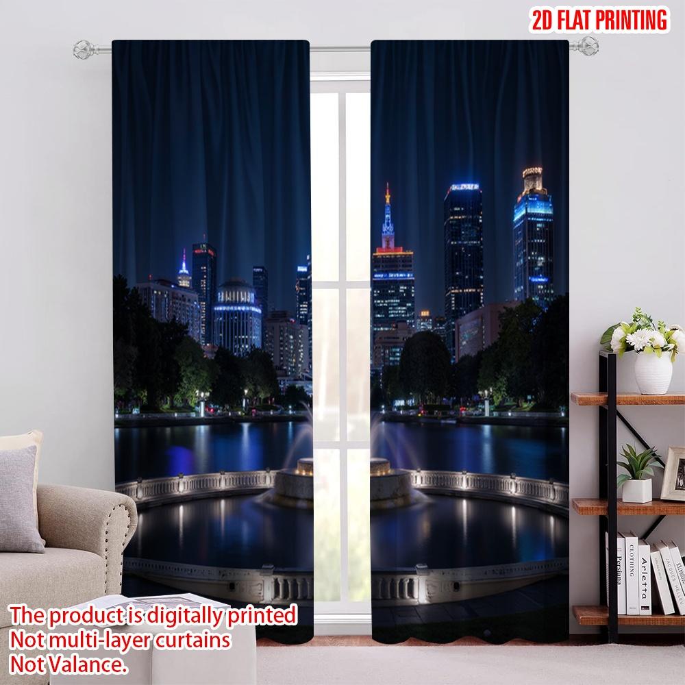 

2D flat printing 2pcs spring summer Curtains Modern City View Night View Light Filtering Sheer Curtains Versatile Polyester 52.50 × 116.00 cm 2 pcs