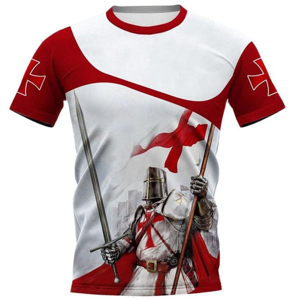 Moda 3D Crusader Knights drukowanie T Shirt dla mężczyzn europa i ameryka Harajuku ubrania Vintage Casual O-Neck topy z krótkim rękawem