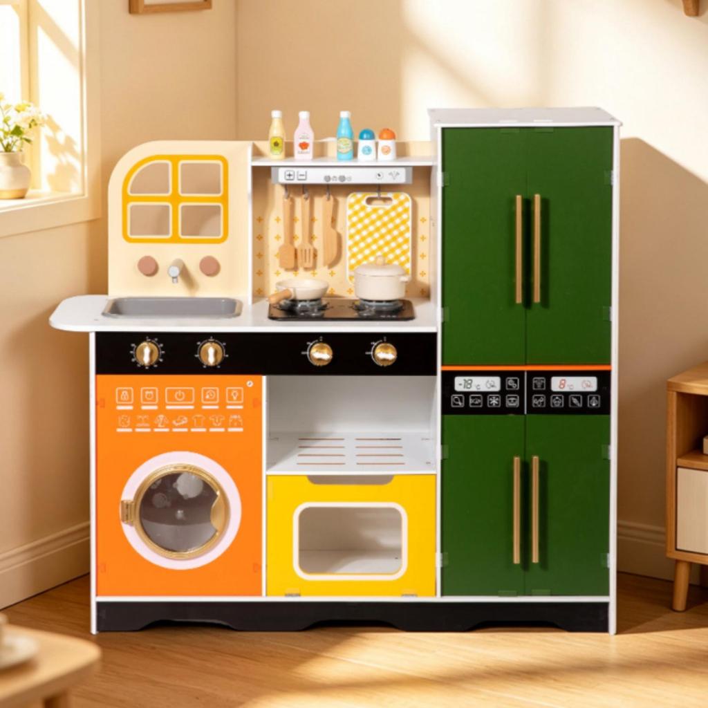 Wooden Play Kitchen with Sound for Playroom, Young Children